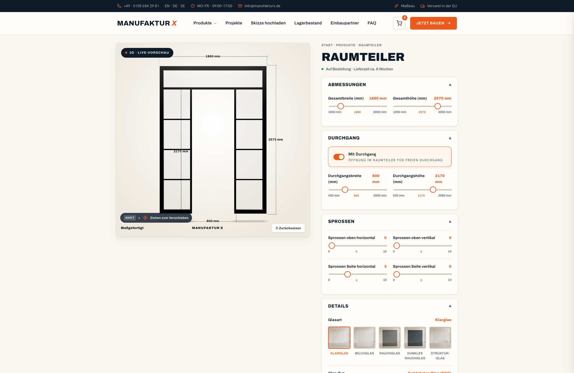 Raumteiler - 3D-konfigurator, Manufaktur X