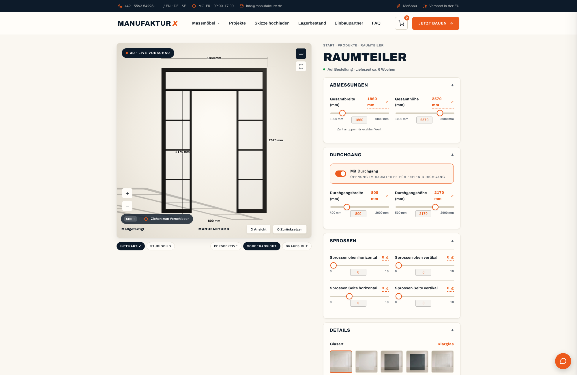 Raumteiler - 3D-konfigurator, Manufaktur X