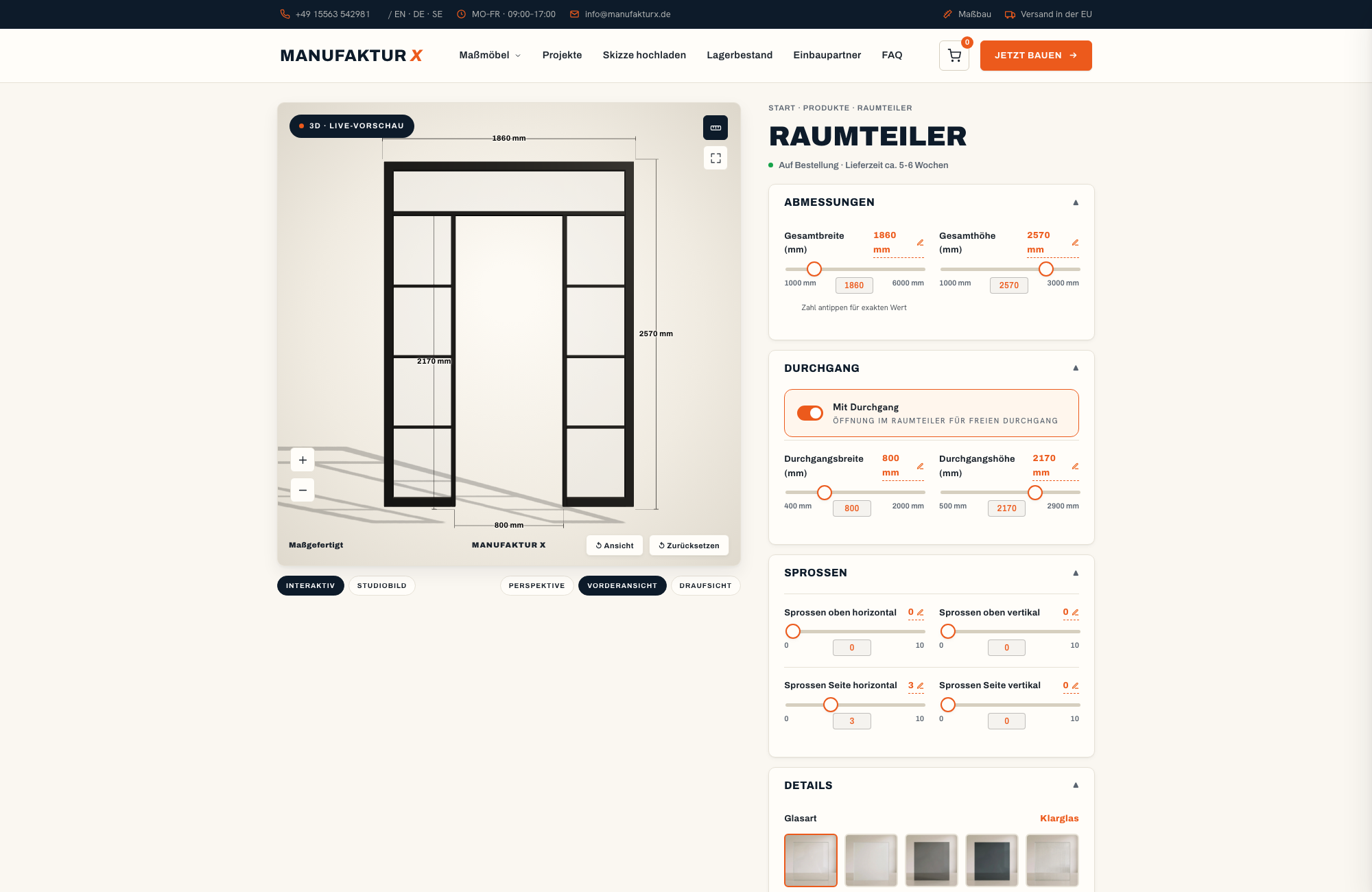 Raumteiler - 3D-konfigurator, Manufaktur X