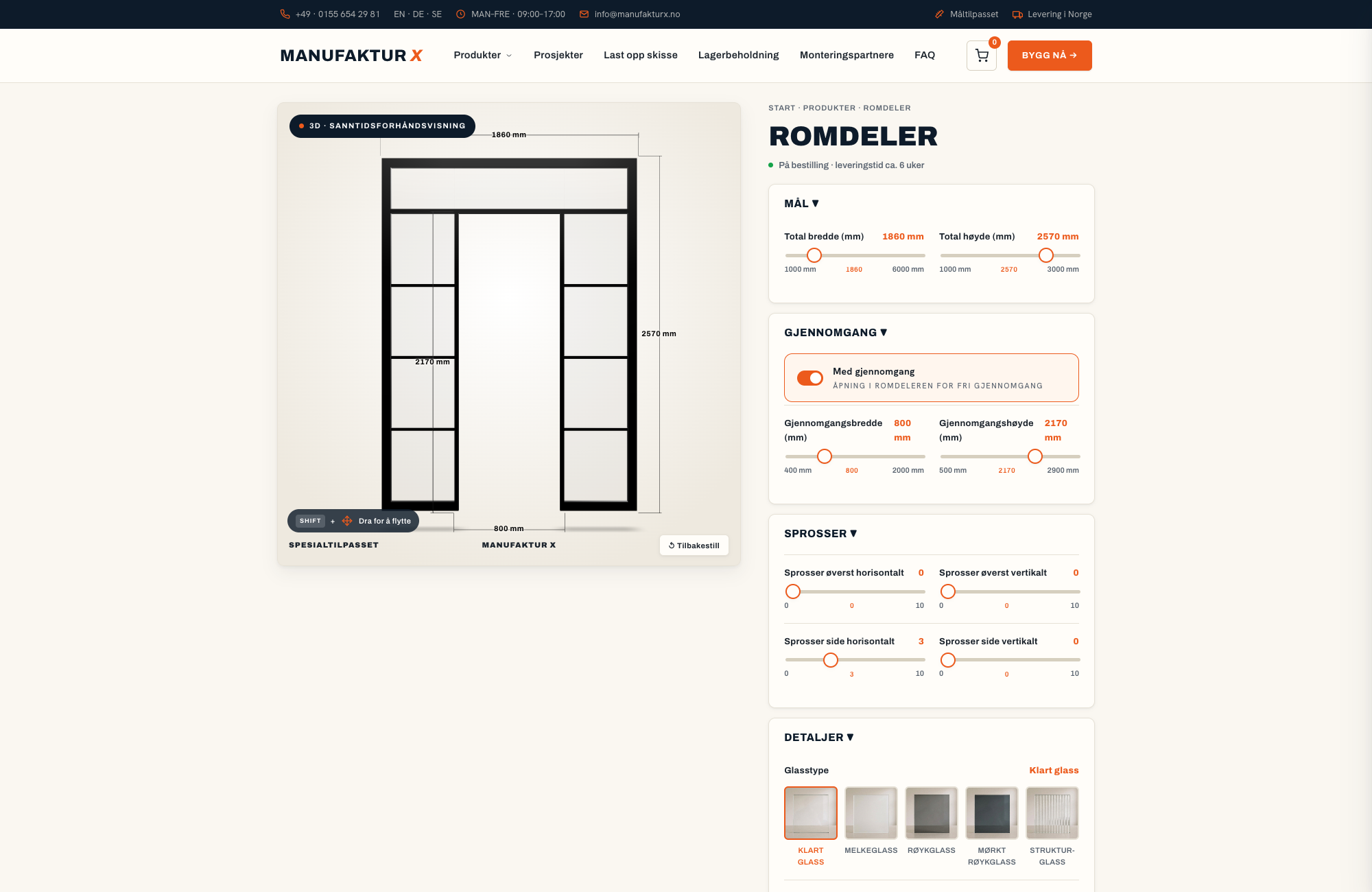 Romdeler - 3D-konfigurator, Manufaktur X