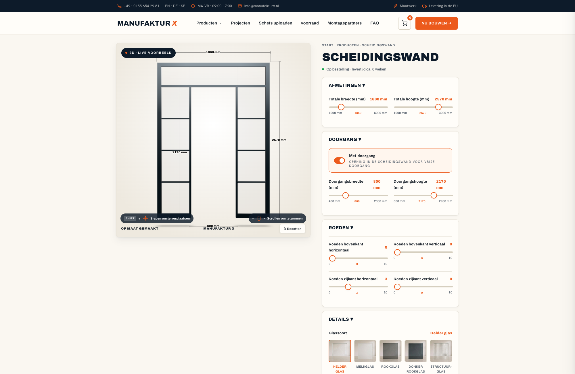 Scheidingswand - 3D-configurator, Manufaktur X
