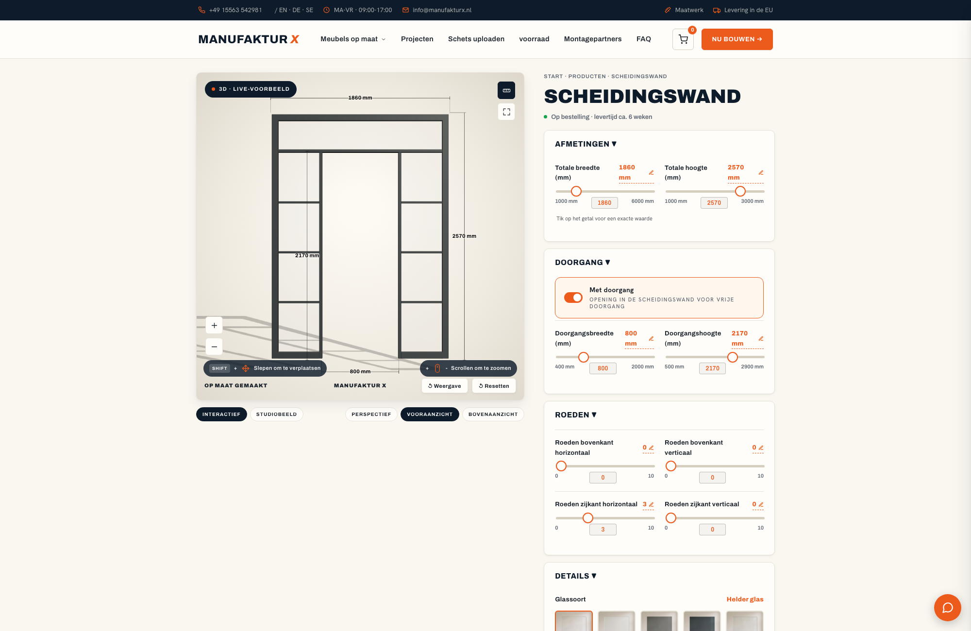 Scheidingswand - 3D-configurator, Manufaktur X