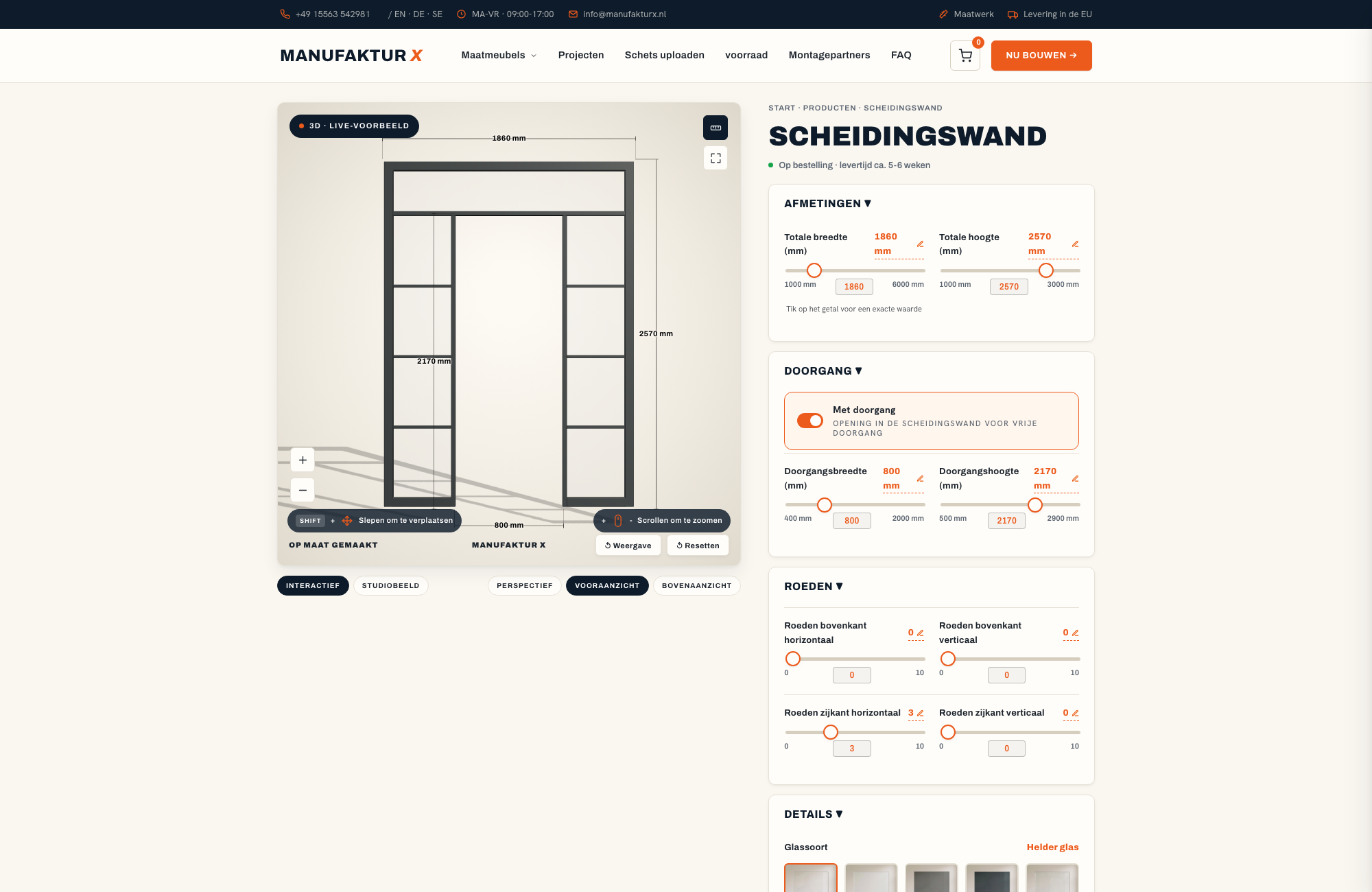 Scheidingswand - 3D-configurator, Manufaktur X