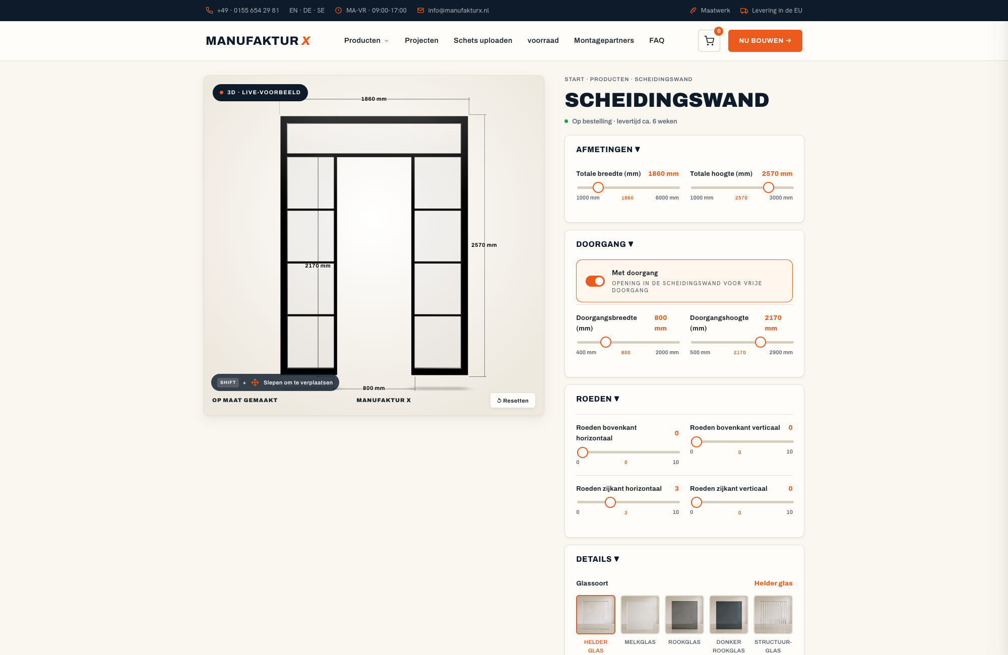 Scheidingswand - 3D-configurator, Manufaktur X