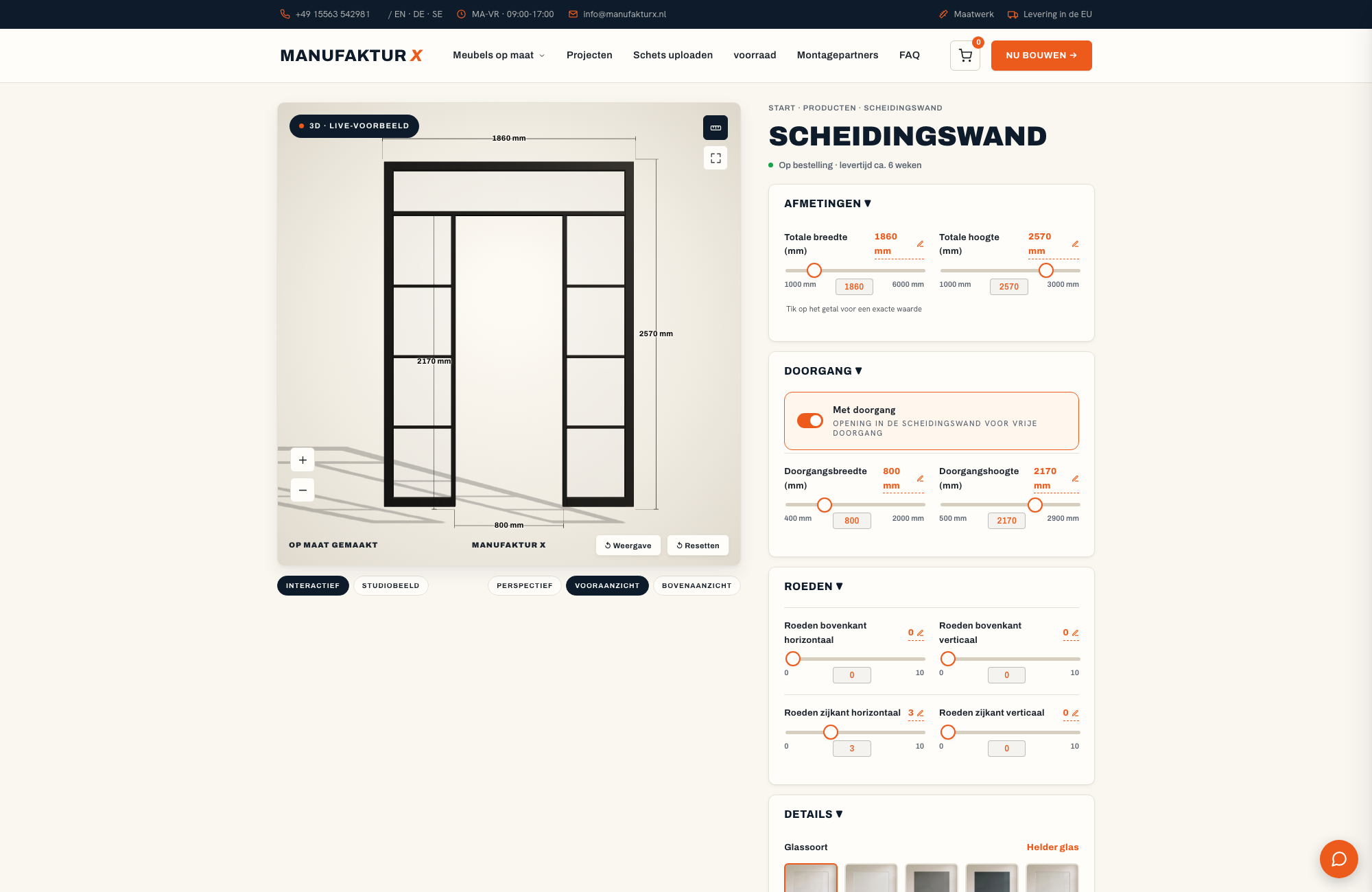 Scheidingswand - 3D-configurator, Manufaktur X