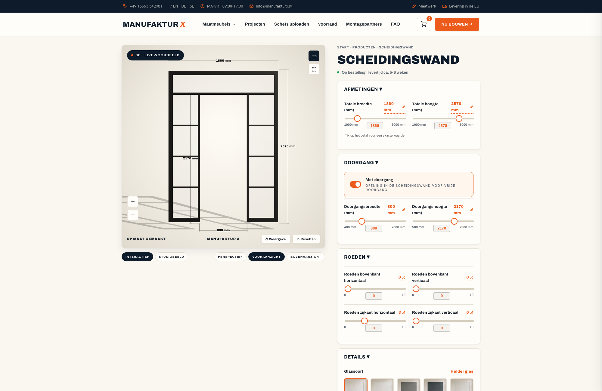 Scheidingswand - 3D-configurator, Manufaktur X