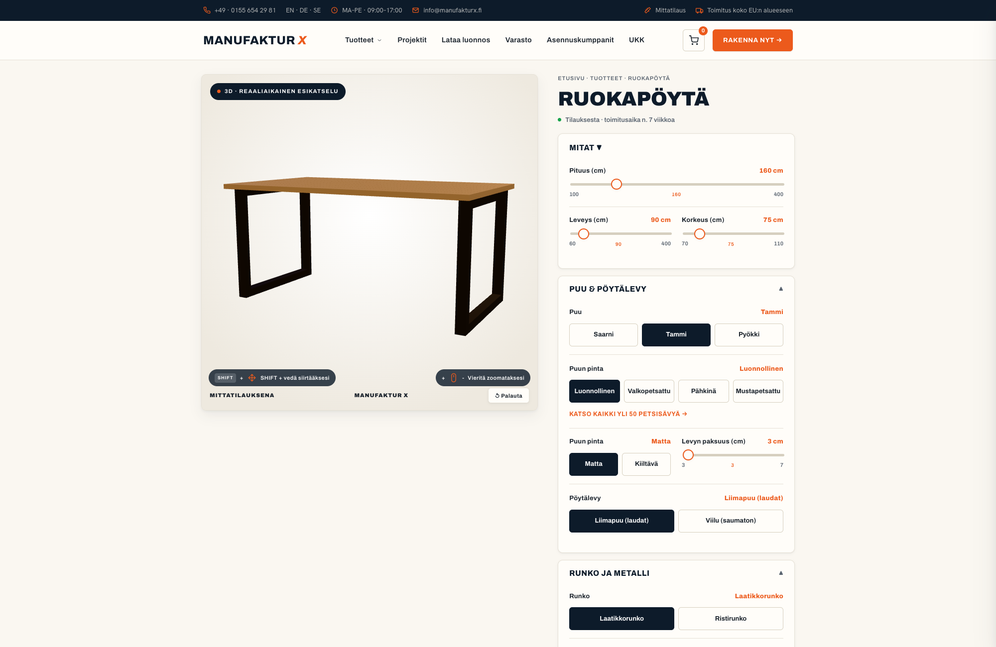 Ruokapöytä - 3D-konfiguraattori, Manufaktur X