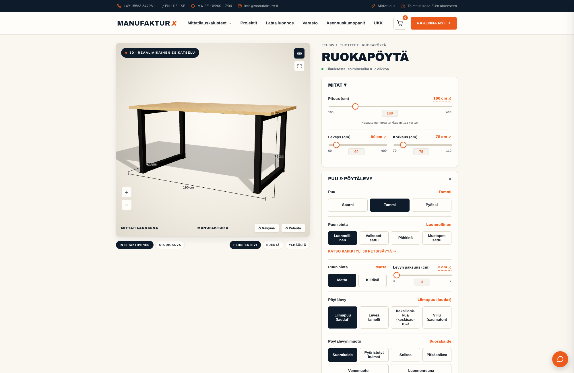 Ruokapöytä - 3D-konfiguraattori, Manufaktur X