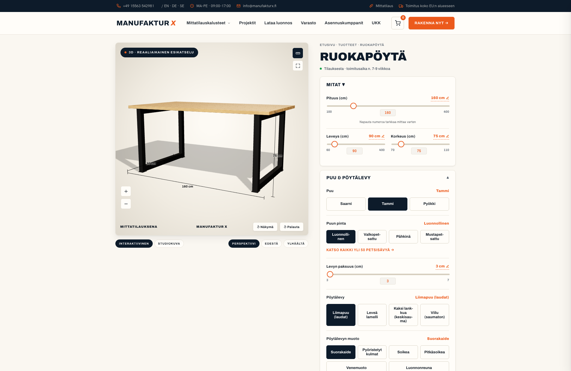 Ruokapöytä - 3D-konfiguraattori, Manufaktur X