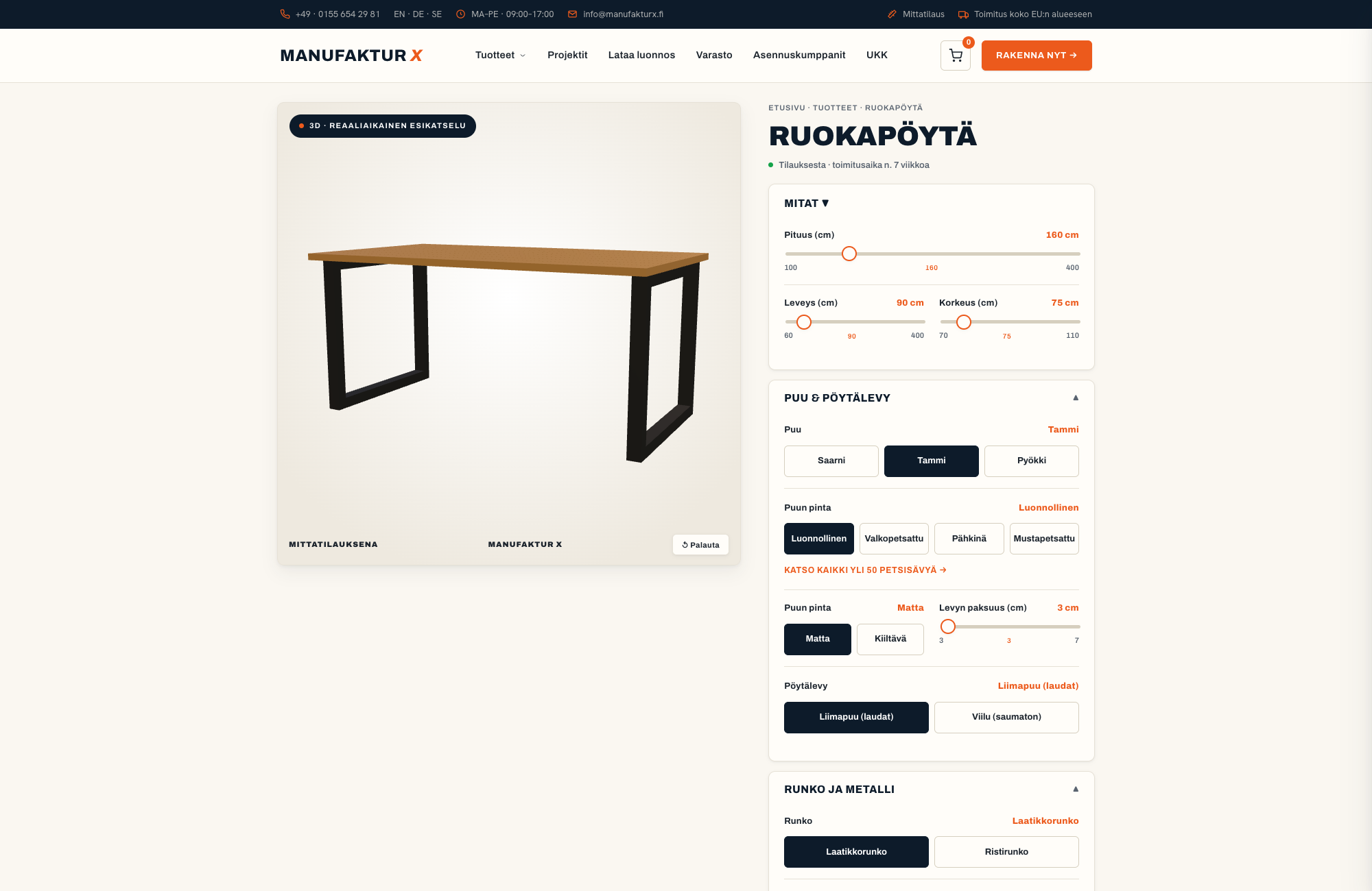 Ruokapöytä - 3D-konfiguraattori, Manufaktur X
