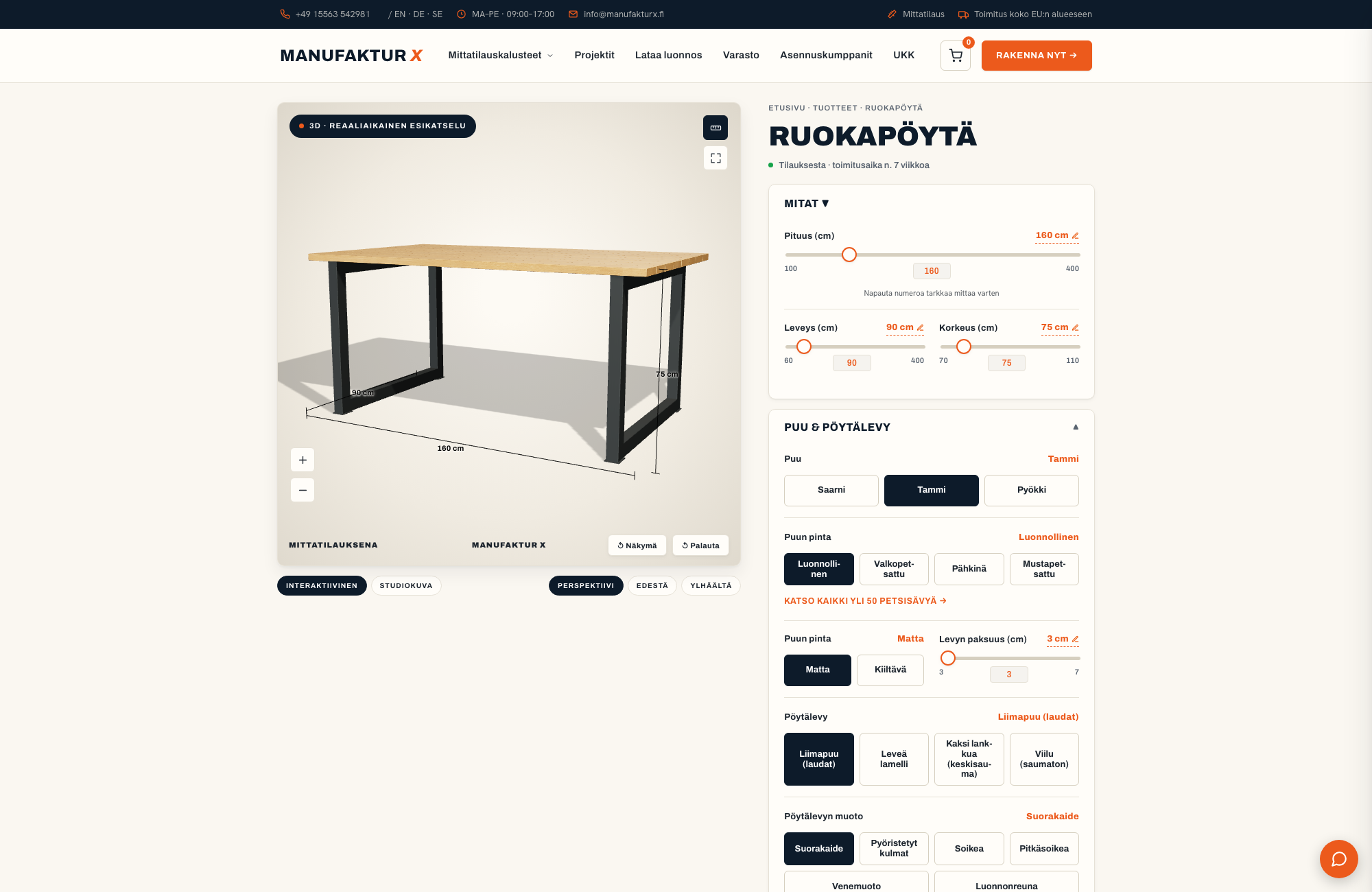 Ruokapöytä - 3D-konfiguraattori, Manufaktur X