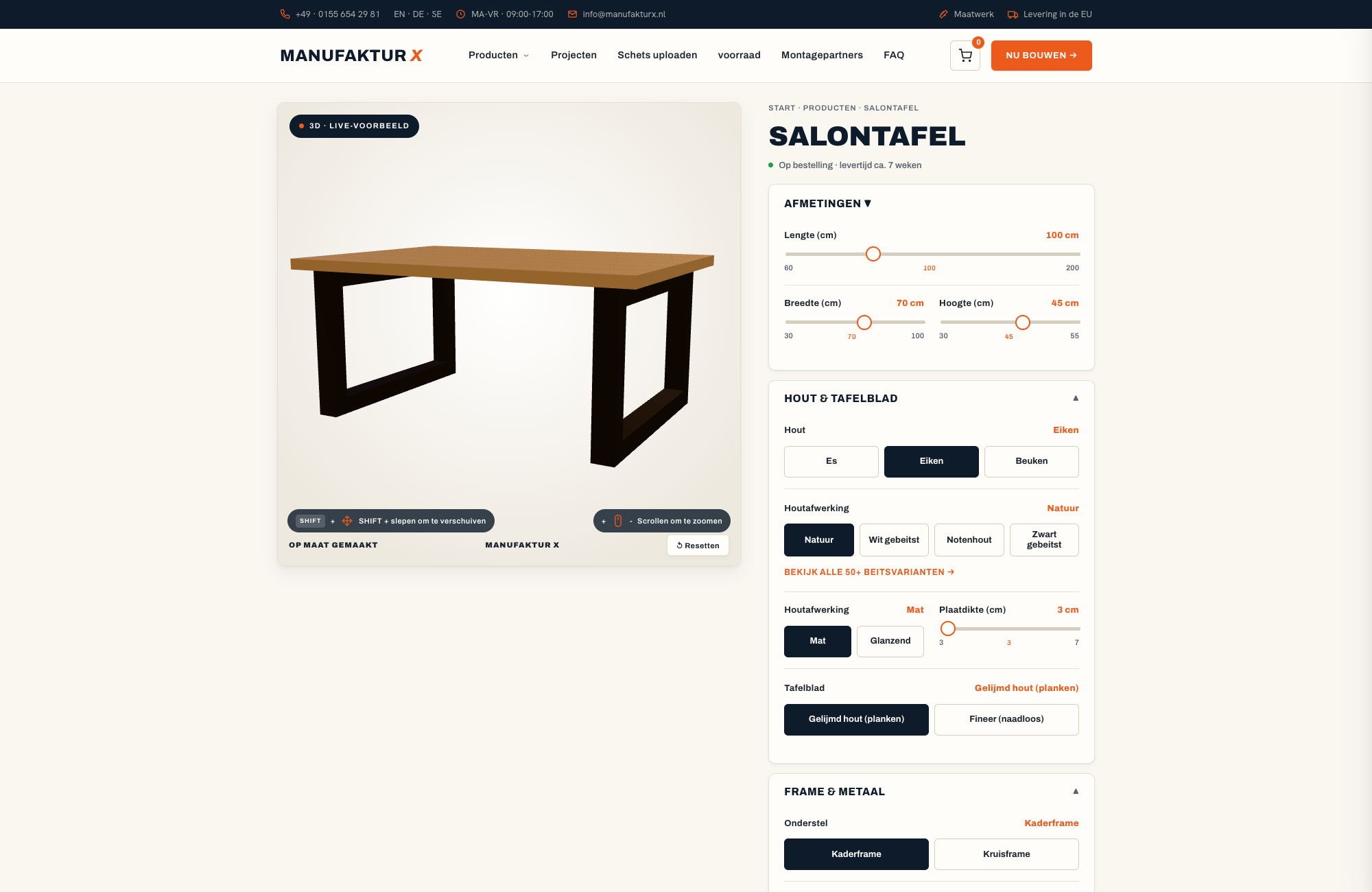 Salontafel - 3D-configurator, Manufaktur X