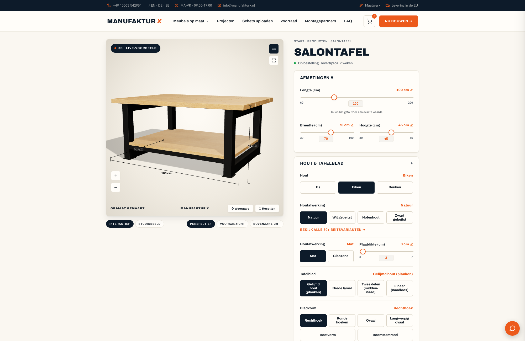 Salontafel - 3D-configurator, Manufaktur X