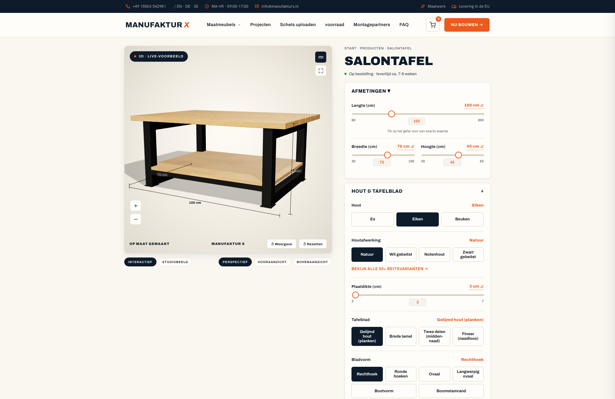 Salontafel - 3D-configurator, Manufaktur X