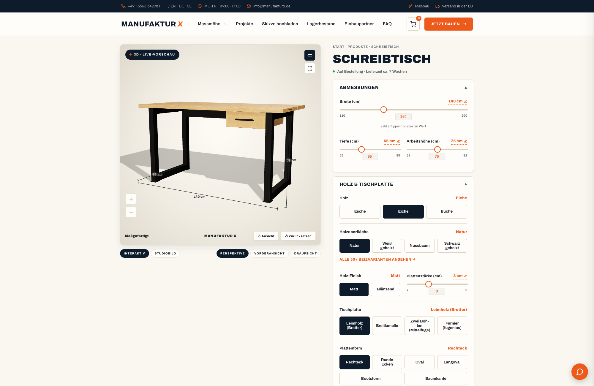 Schreibtisch - 3D-konfigurator, Manufaktur X
