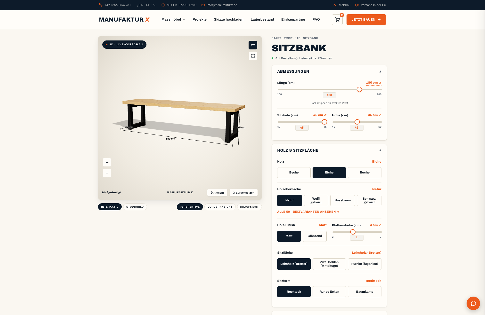 Sitzbank - 3D-konfigurator, Manufaktur X