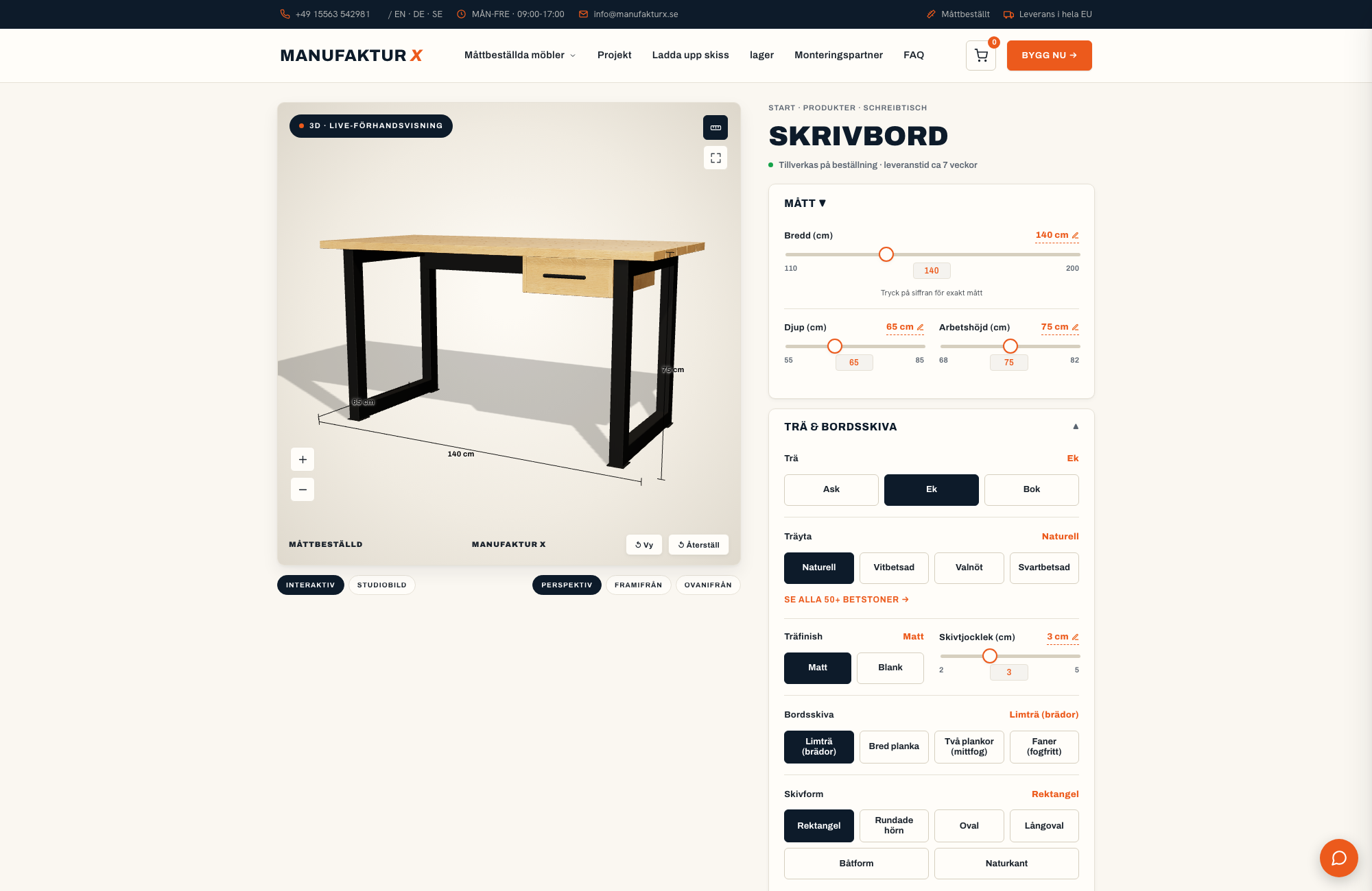 Skrivbord - 3D-konfigurator, Manufaktur X