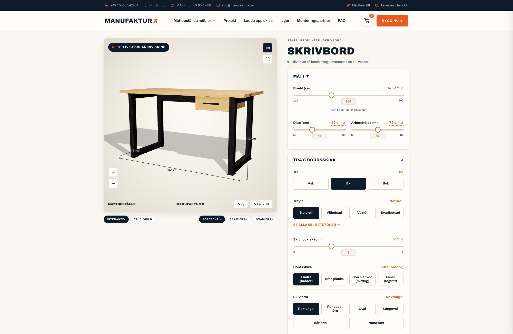 Skrivbord - 3D-konfigurator, Manufaktur X