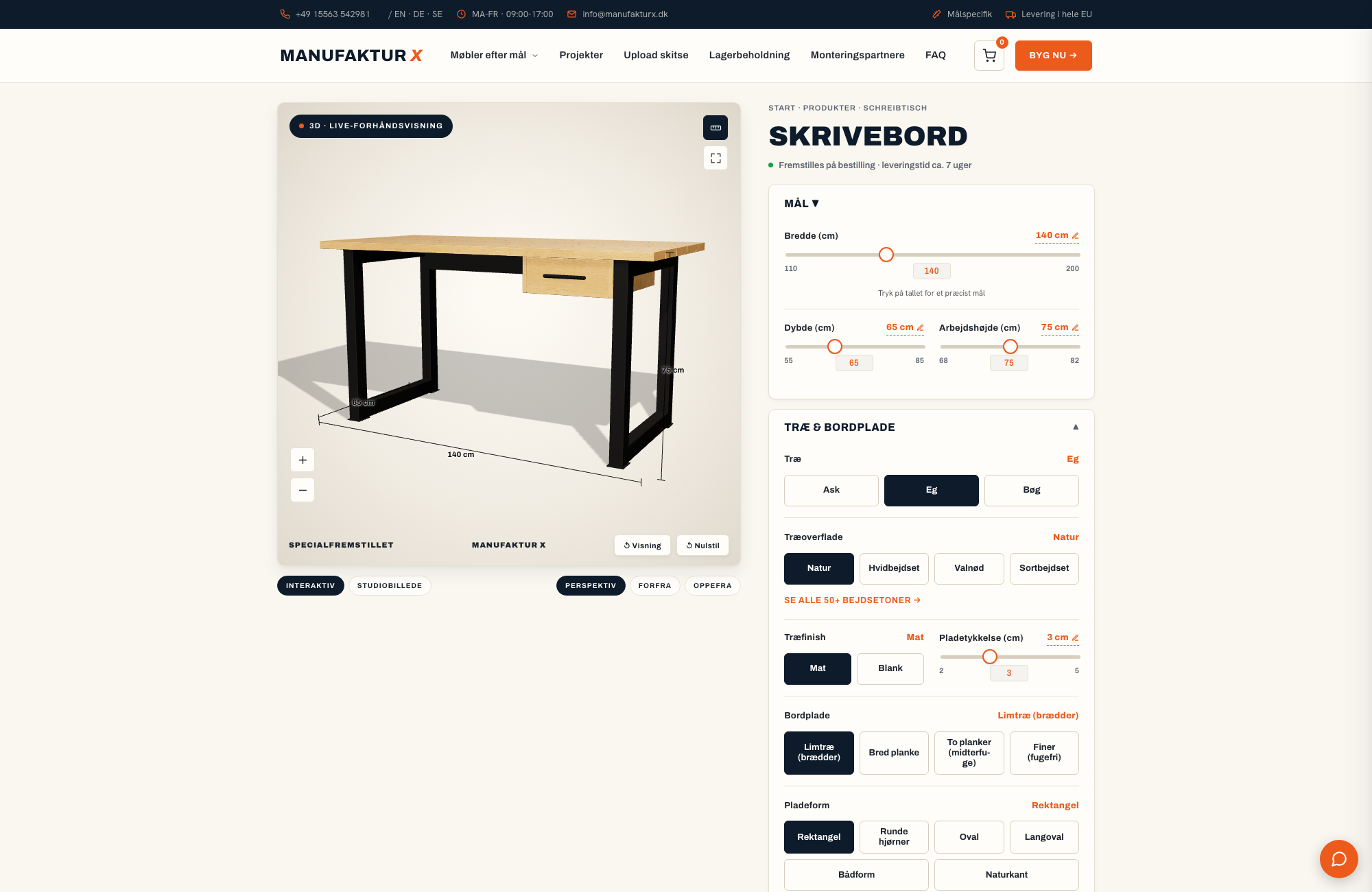 Skrivebord - 3D-konfigurator, Manufaktur X