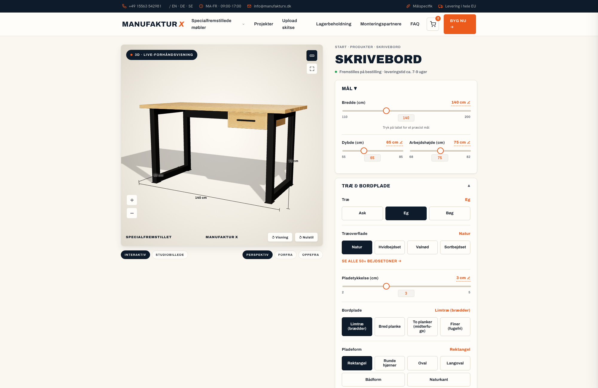Skrivebord - 3D-konfigurator, Manufaktur X
