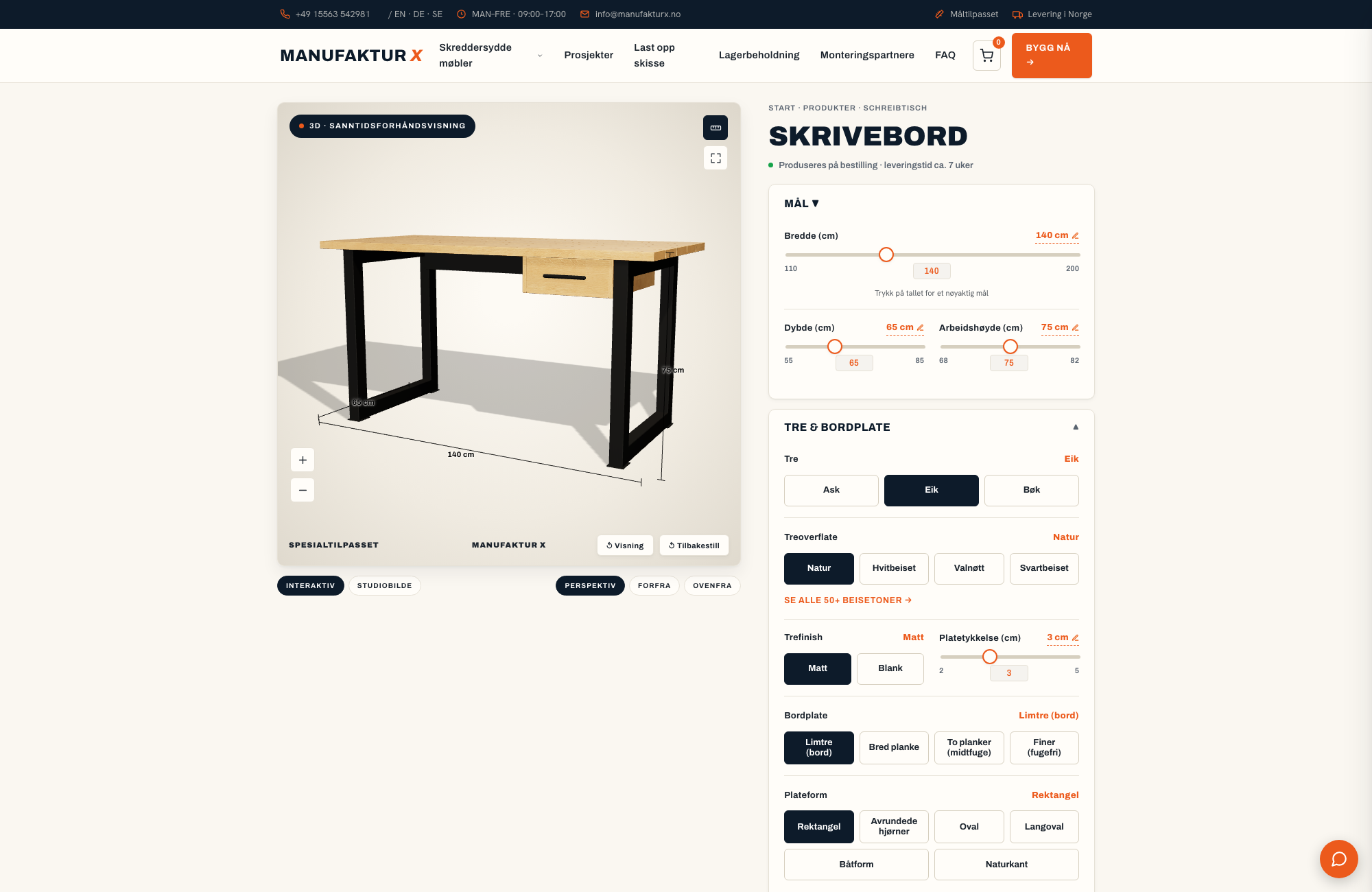 Skrivebord - 3D-konfigurator, Manufaktur X