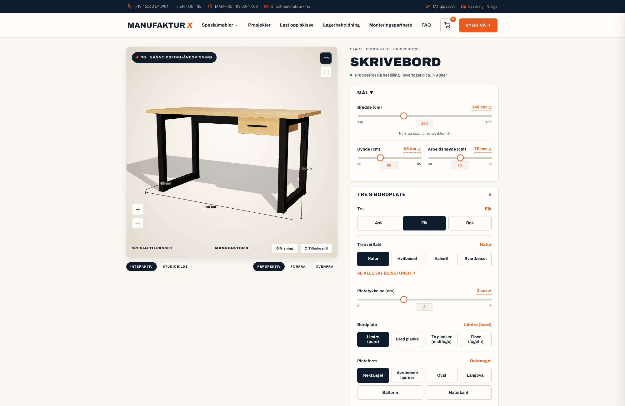 Skrivebord - 3D-konfigurator, Manufaktur X