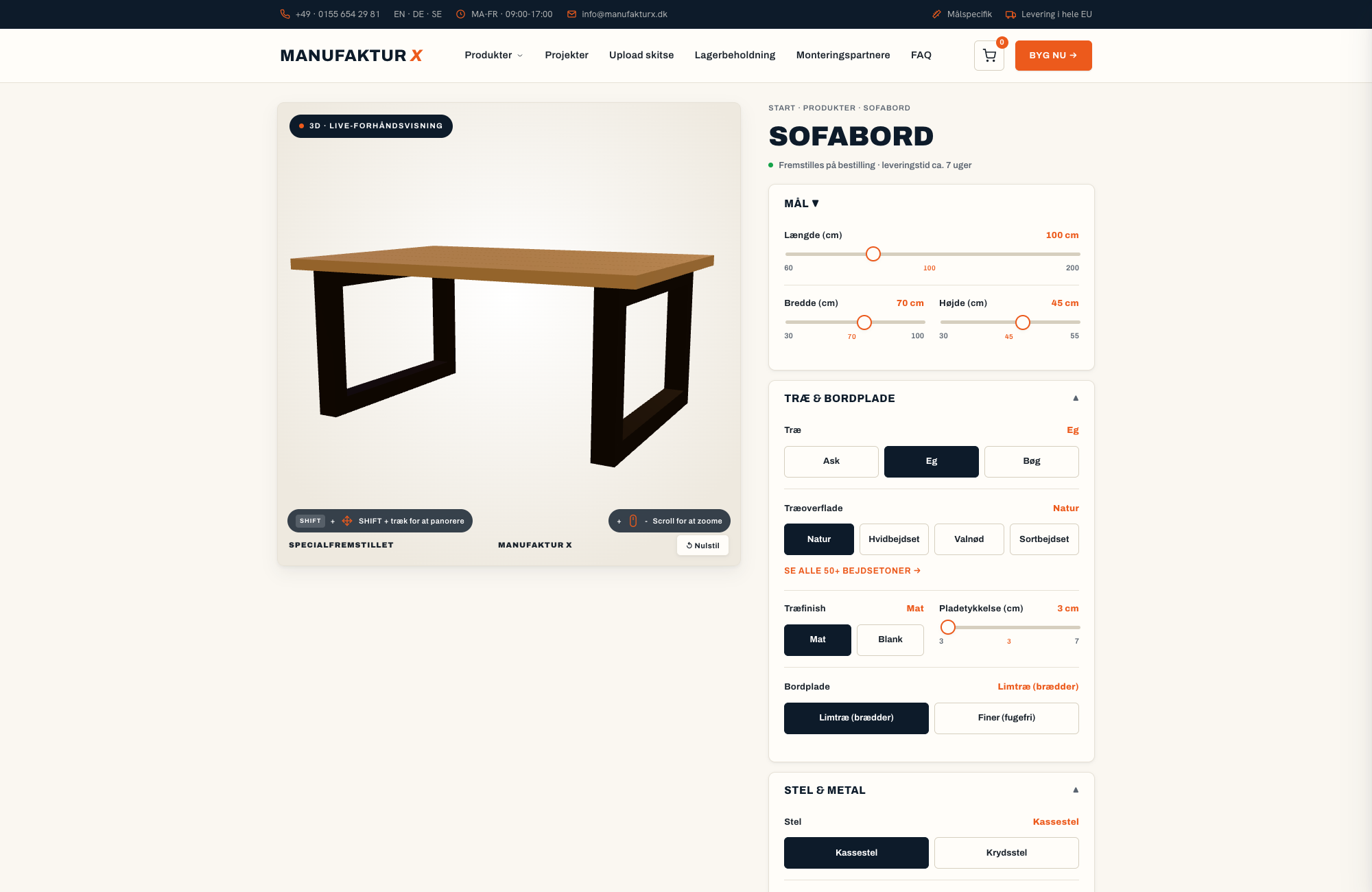 Sofabord - 3D-konfigurator, Manufaktur X