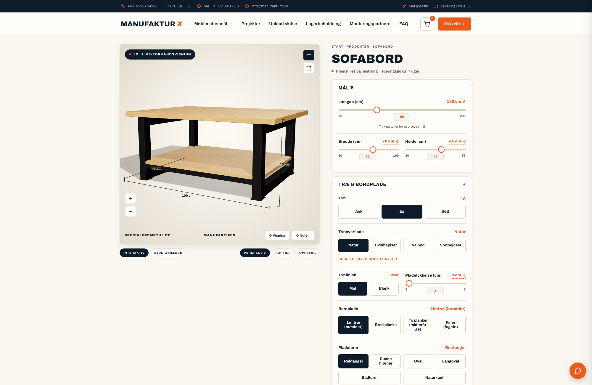 Sofabord - 3D-konfigurator, Manufaktur X