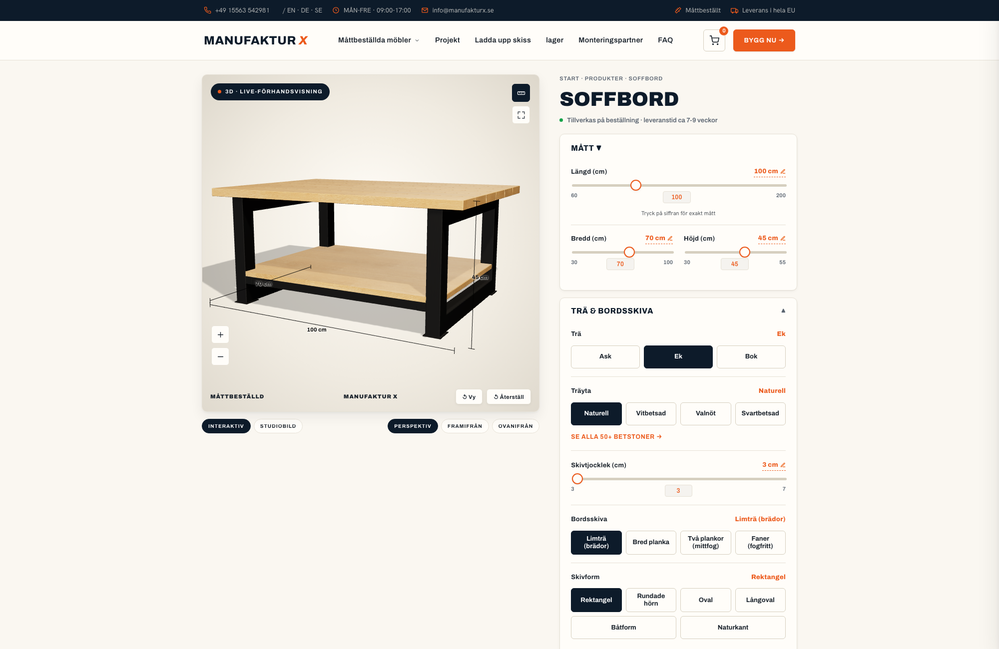 Soffbord - 3D-konfigurator, Manufaktur X