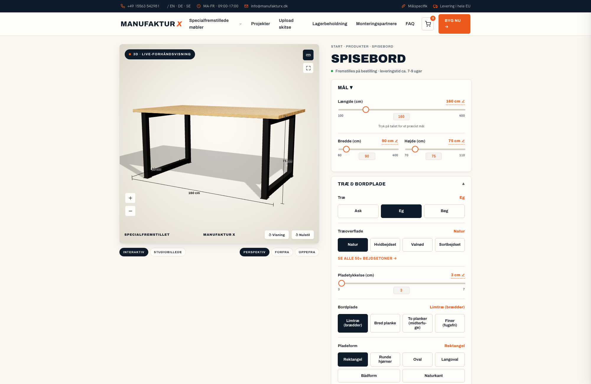 Spisebord - 3D-konfigurator, Manufaktur X