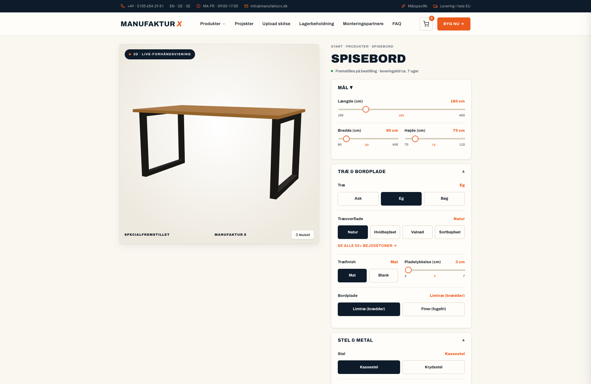 Spisebord - 3D-konfigurator, Manufaktur X