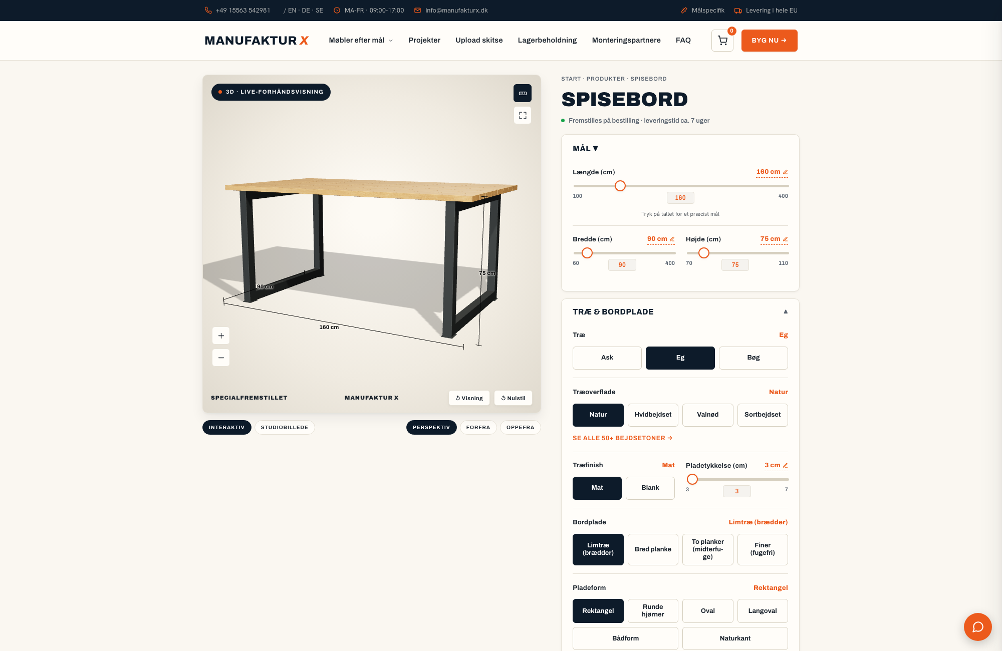 Spisebord - 3D-konfigurator, Manufaktur X