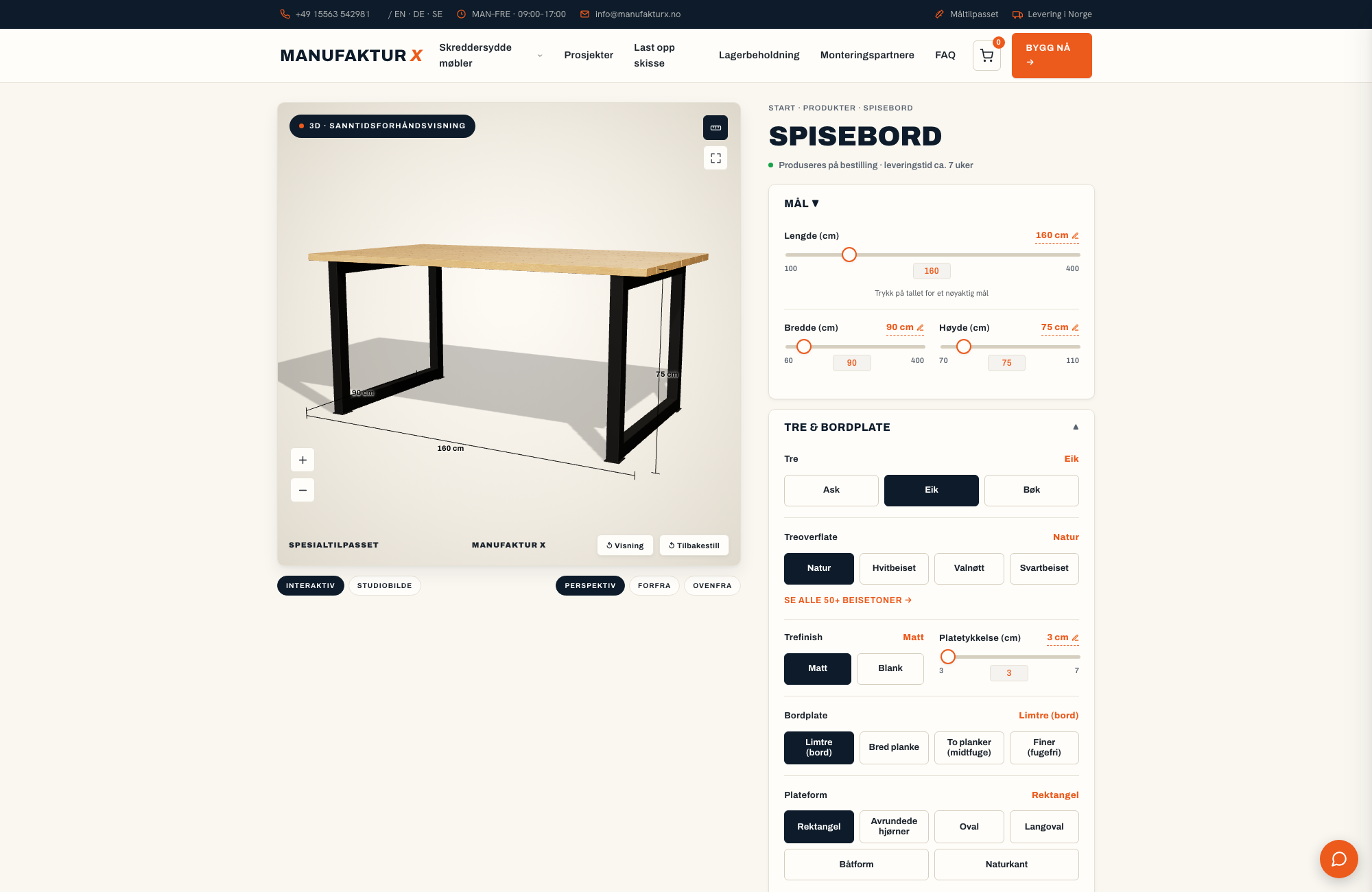Spisebord - 3D-konfigurator, Manufaktur X