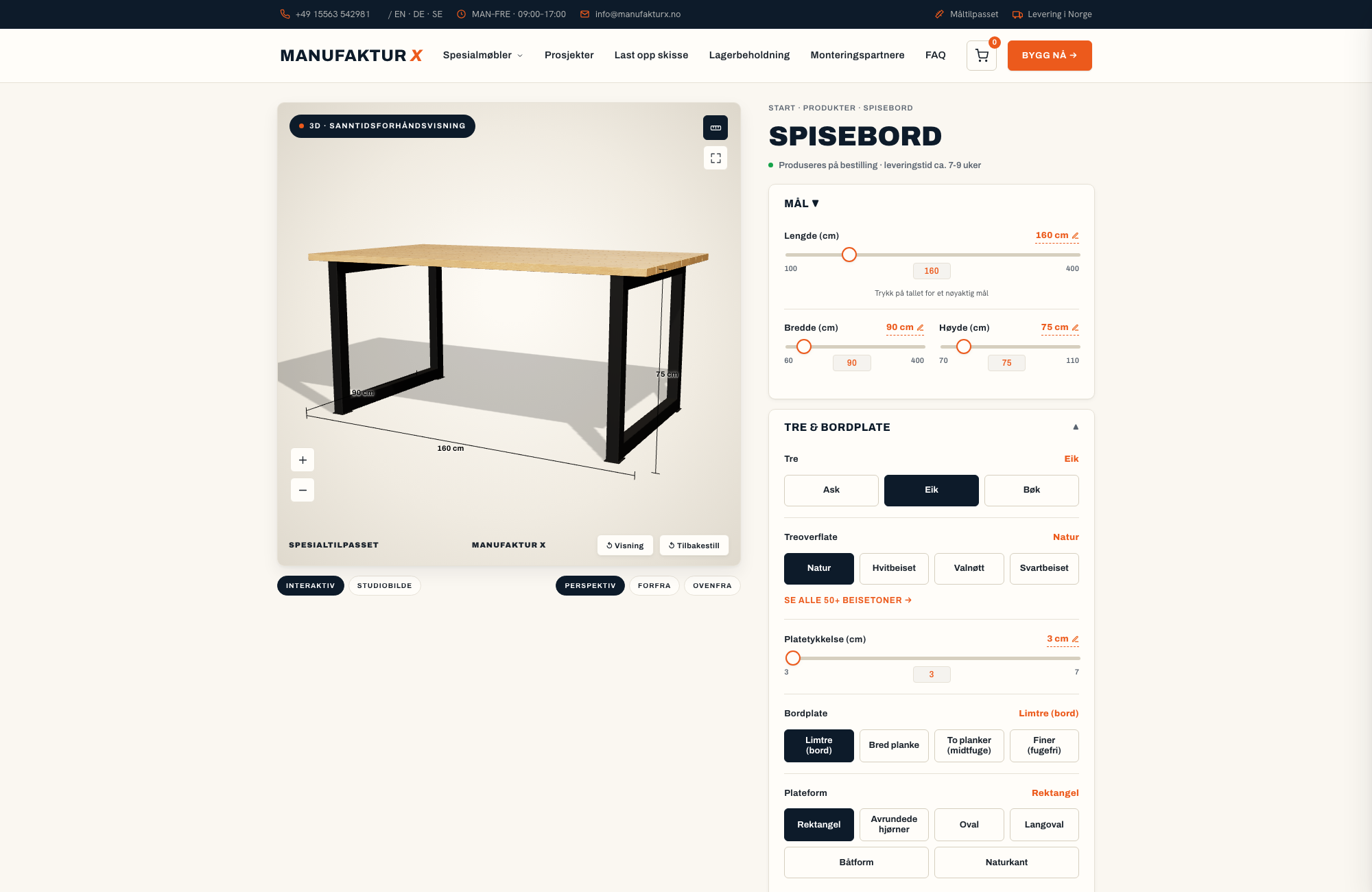 Spisebord - 3D-konfigurator, Manufaktur X