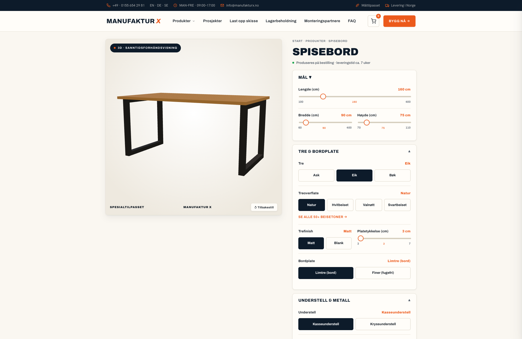 Spisebord - 3D-konfigurator, Manufaktur X