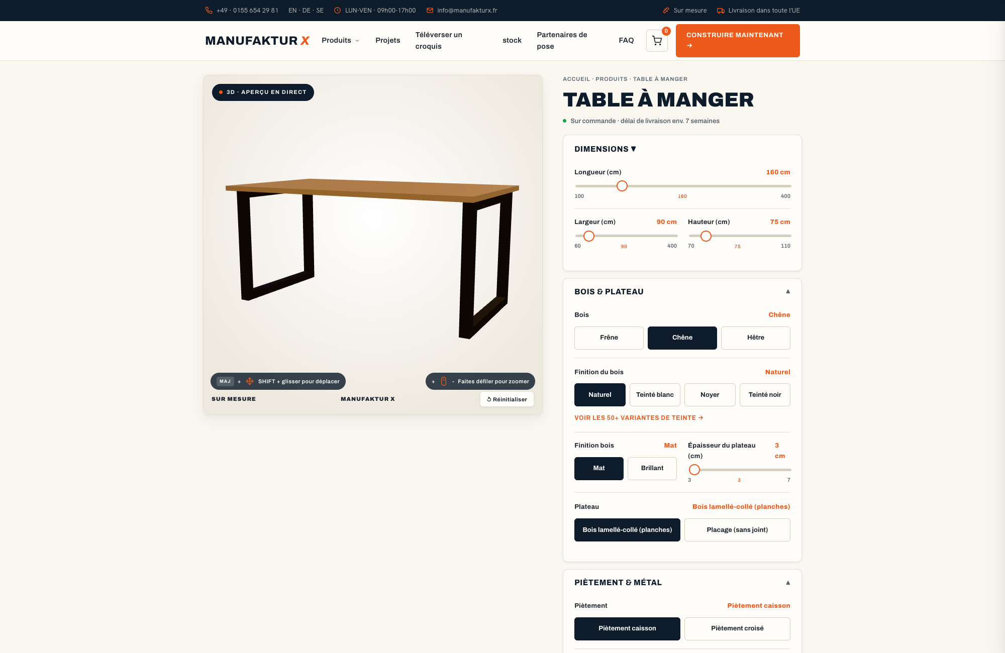 Table à manger - 3D-configurateur, Manufaktur X