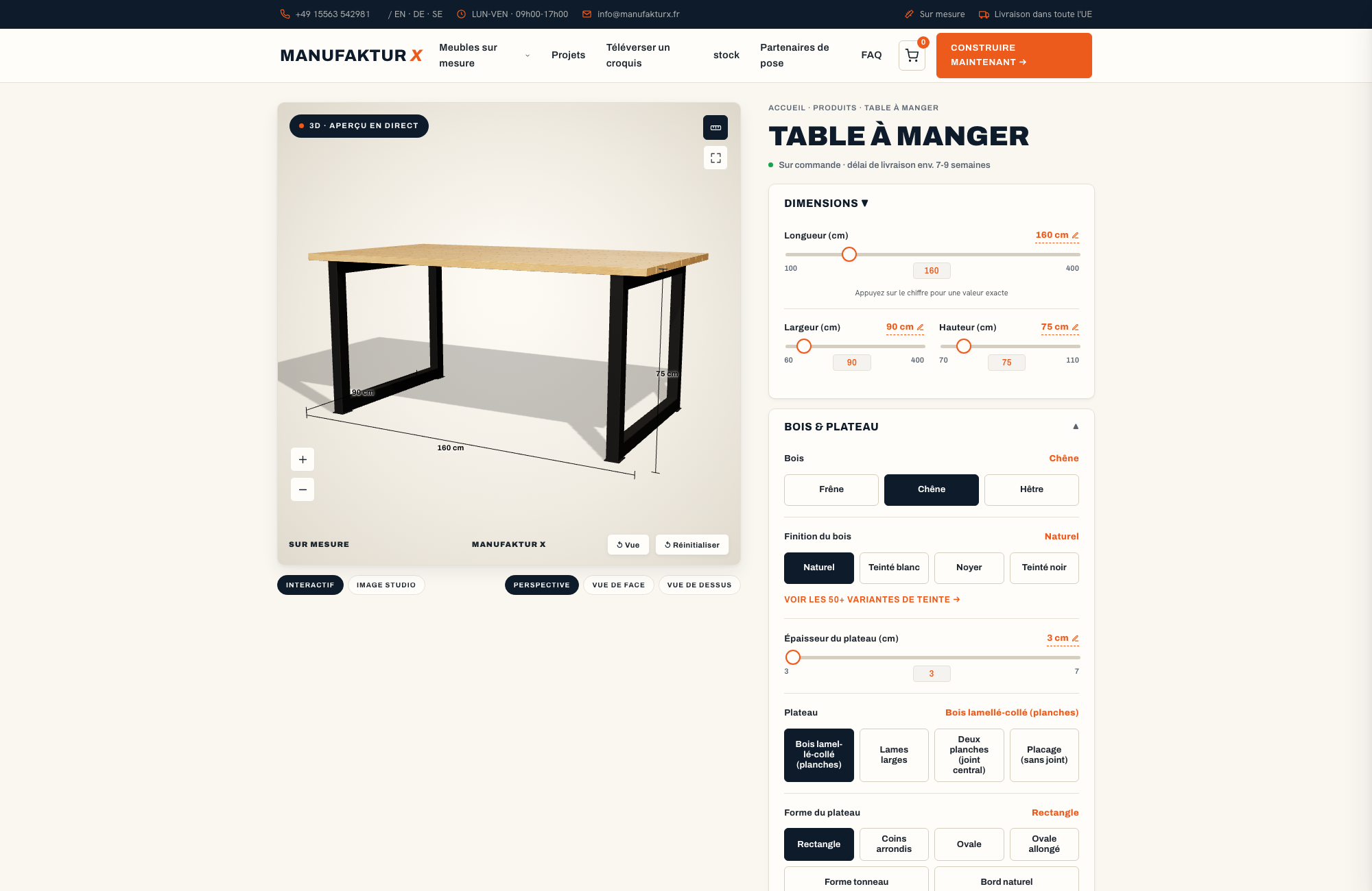 Table à manger - 3D-configurateur, Manufaktur X