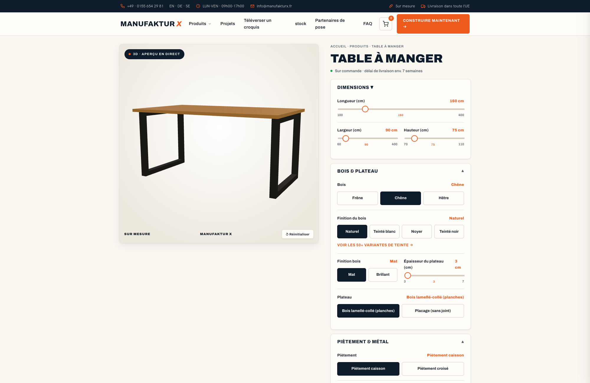 Table à manger - 3D-configurateur, Manufaktur X