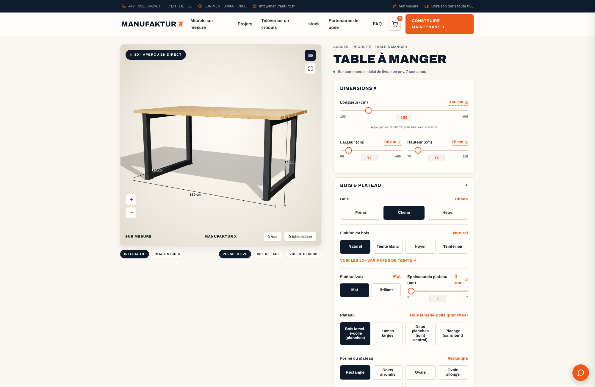 Table à manger - 3D-configurateur, Manufaktur X