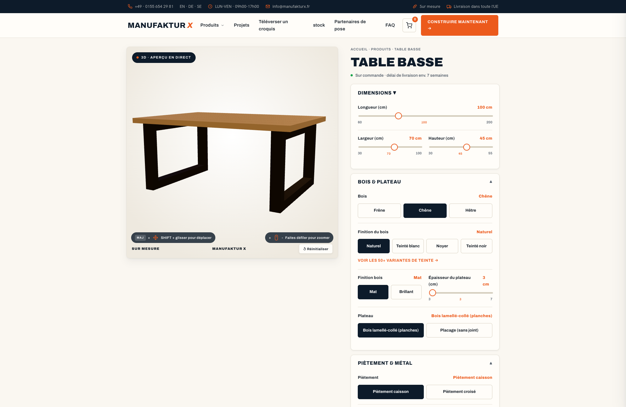 Table basse - 3D-configurateur, Manufaktur X