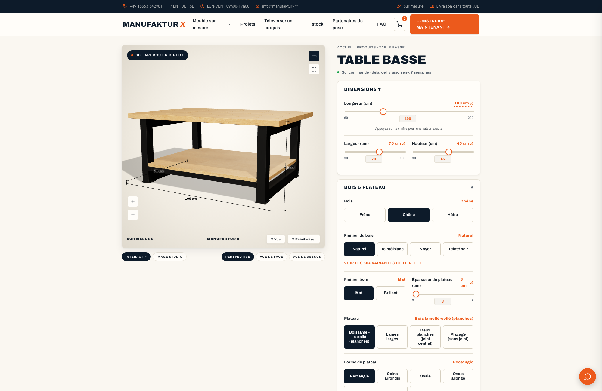 Table basse - 3D-configurateur, Manufaktur X