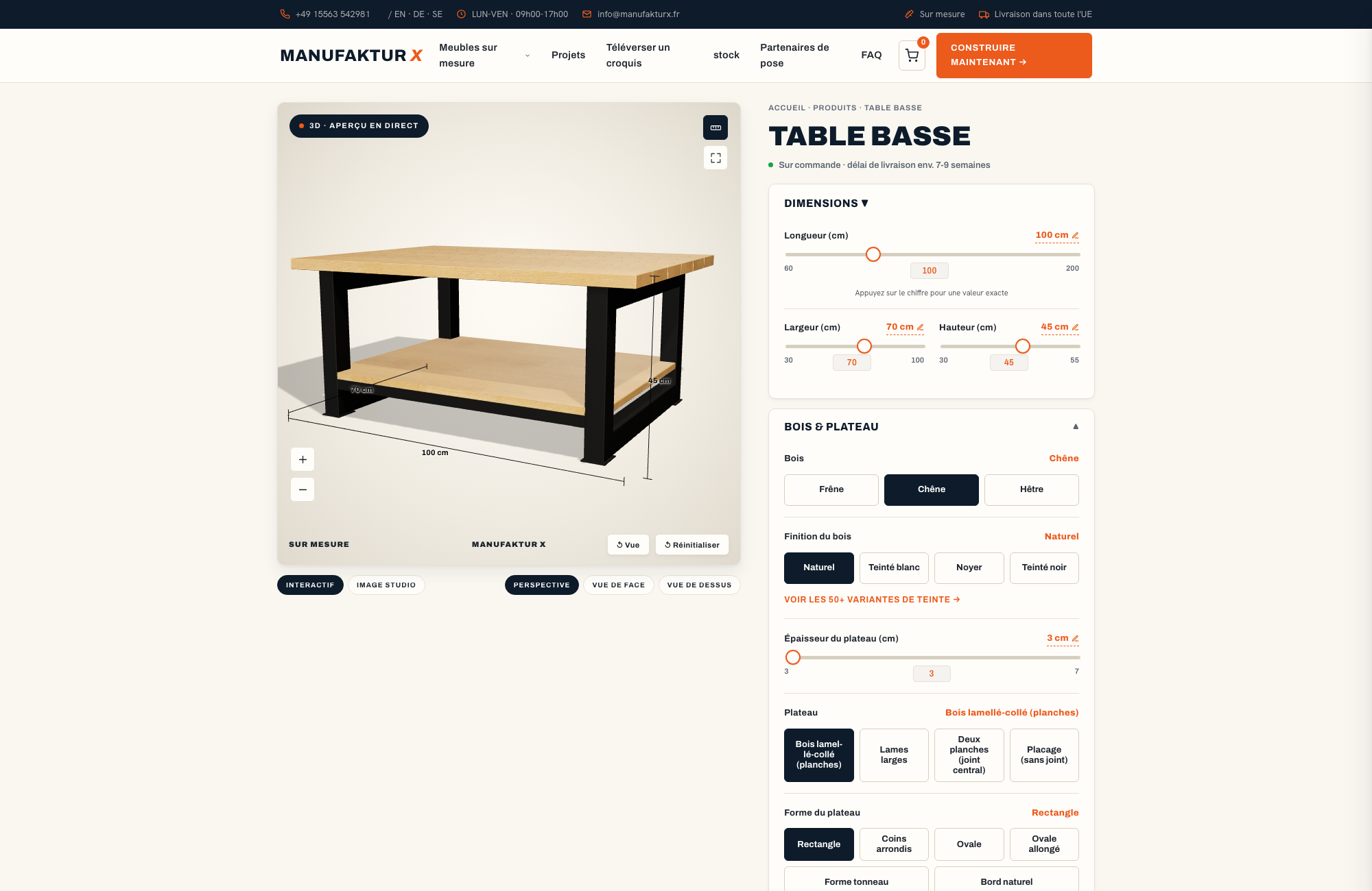 Table basse - 3D-configurateur, Manufaktur X