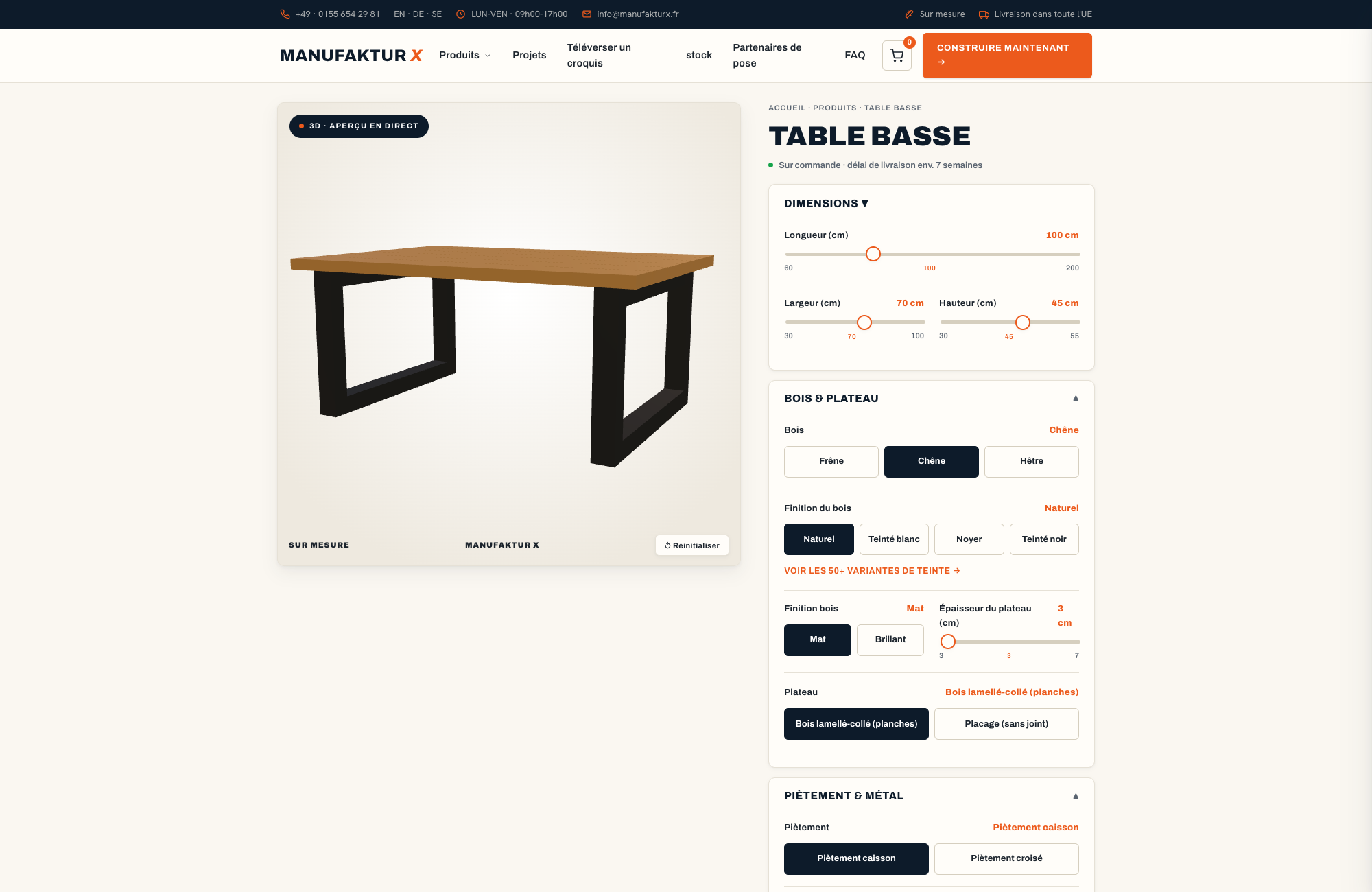 Table basse - 3D-configurateur, Manufaktur X