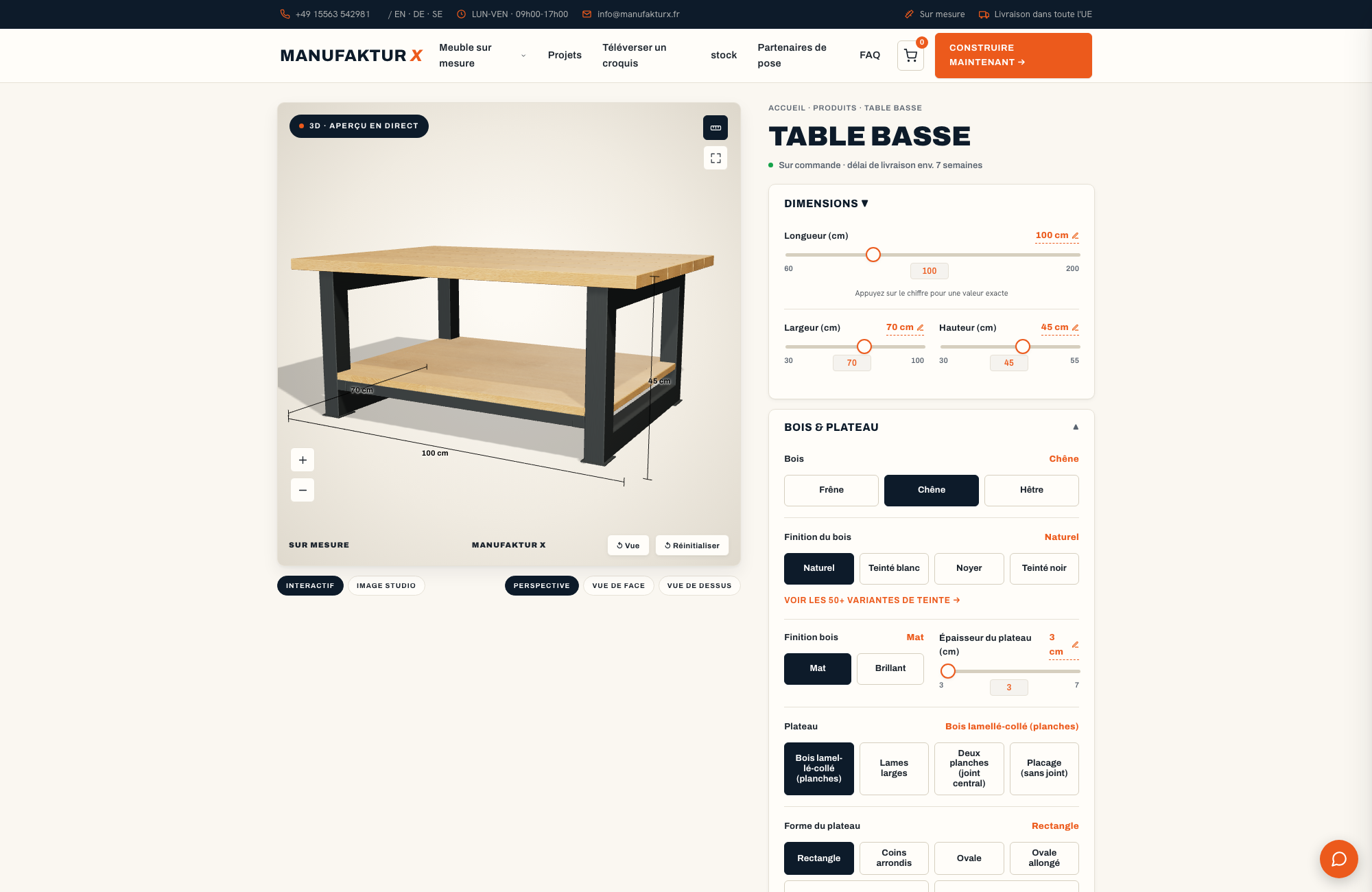 Table basse - 3D-configurateur, Manufaktur X