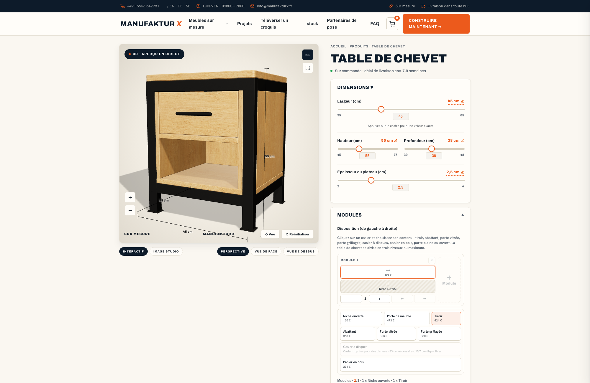 Table de chevet - 3D-configurateur, Manufaktur X