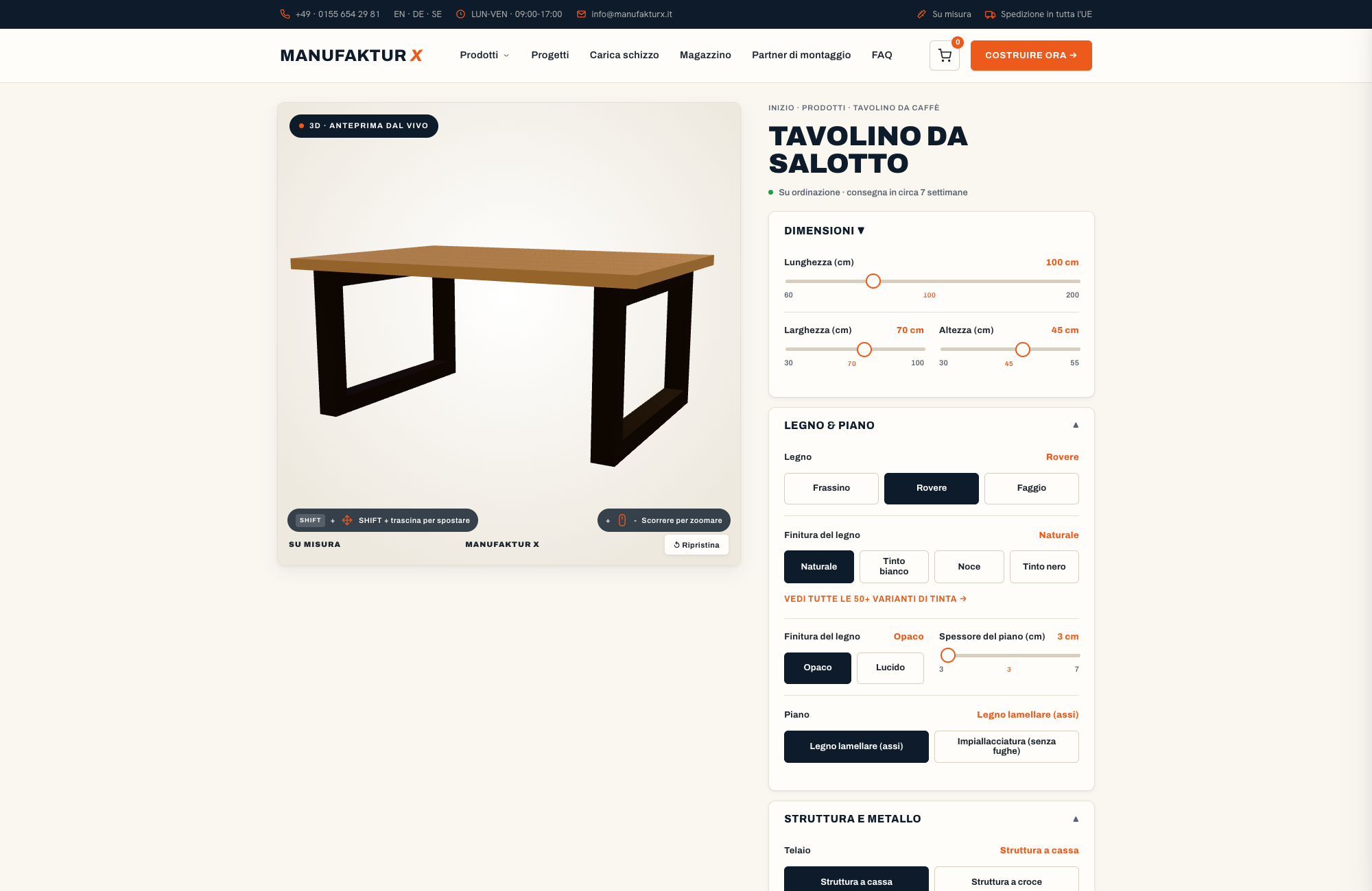Tavolino da salotto - 3D-configuratore, Manufaktur X