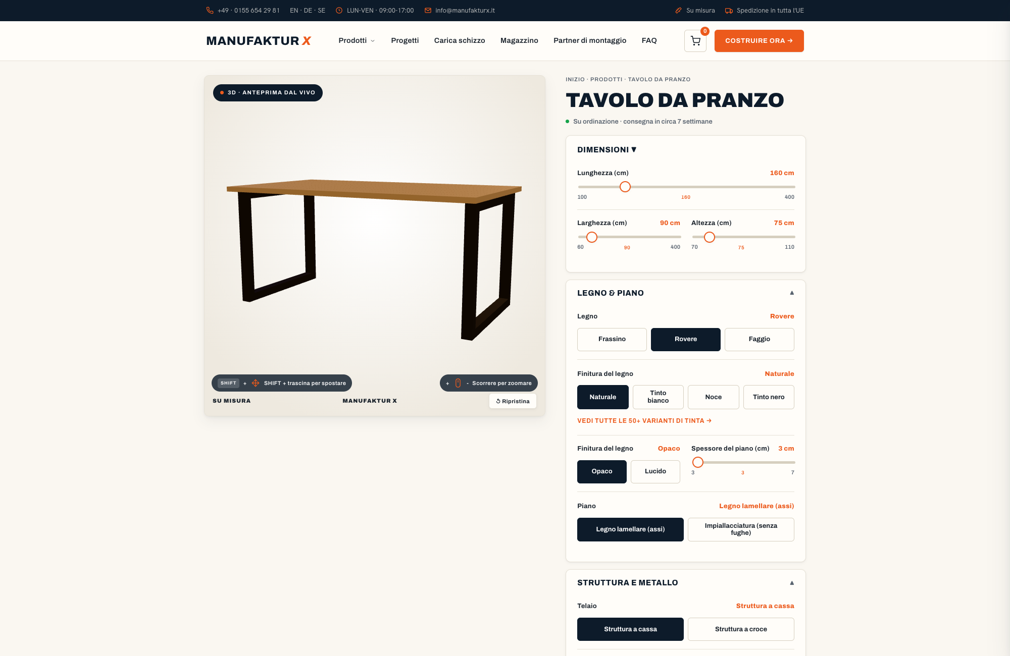 Tavolo da pranzo - 3D-configuratore, Manufaktur X