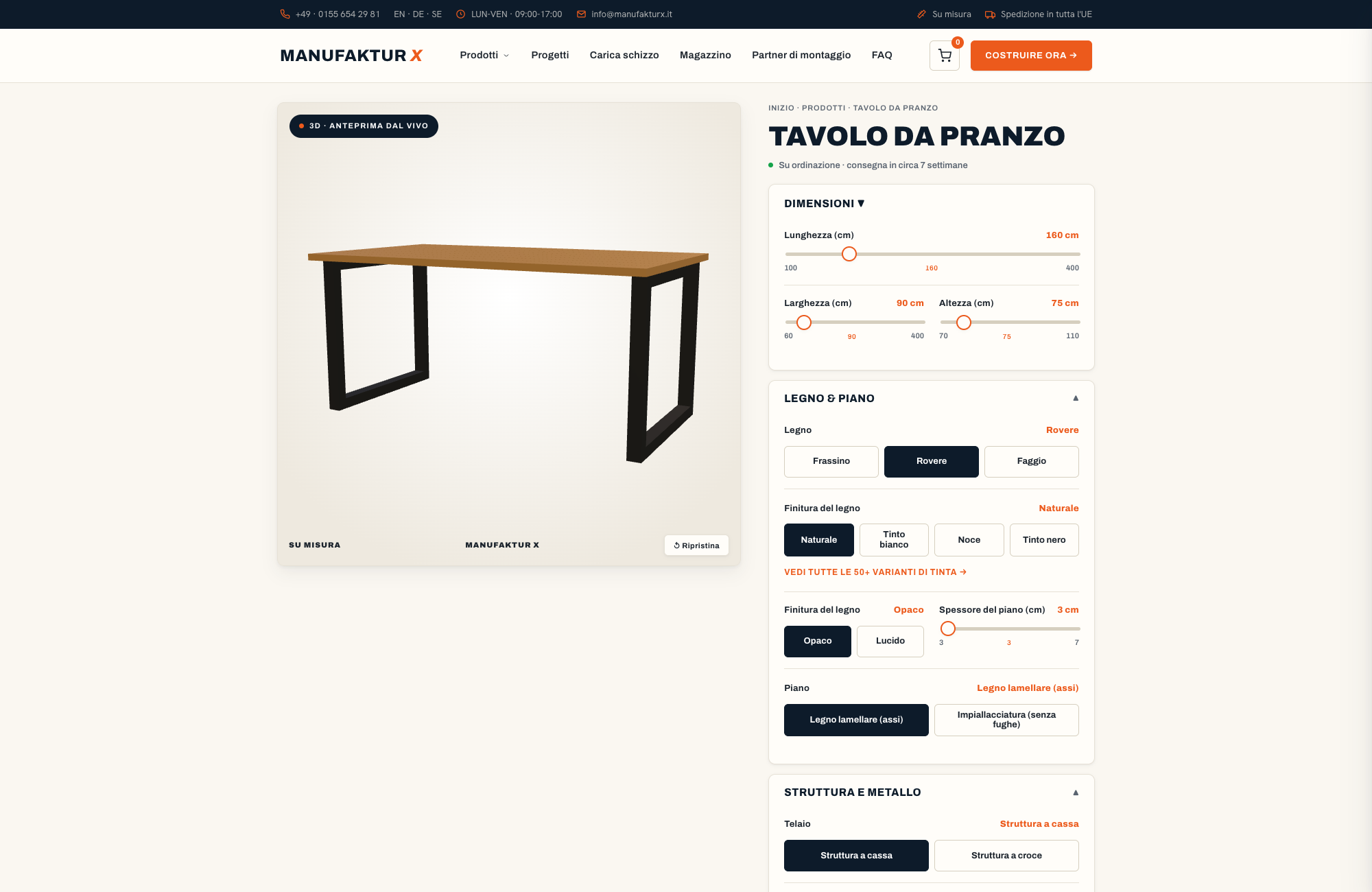 Tavolo da pranzo - 3D-configuratore, Manufaktur X