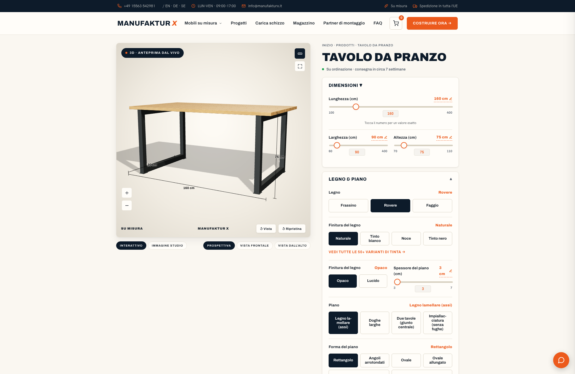 Tavolo da pranzo - 3D-configuratore, Manufaktur X
