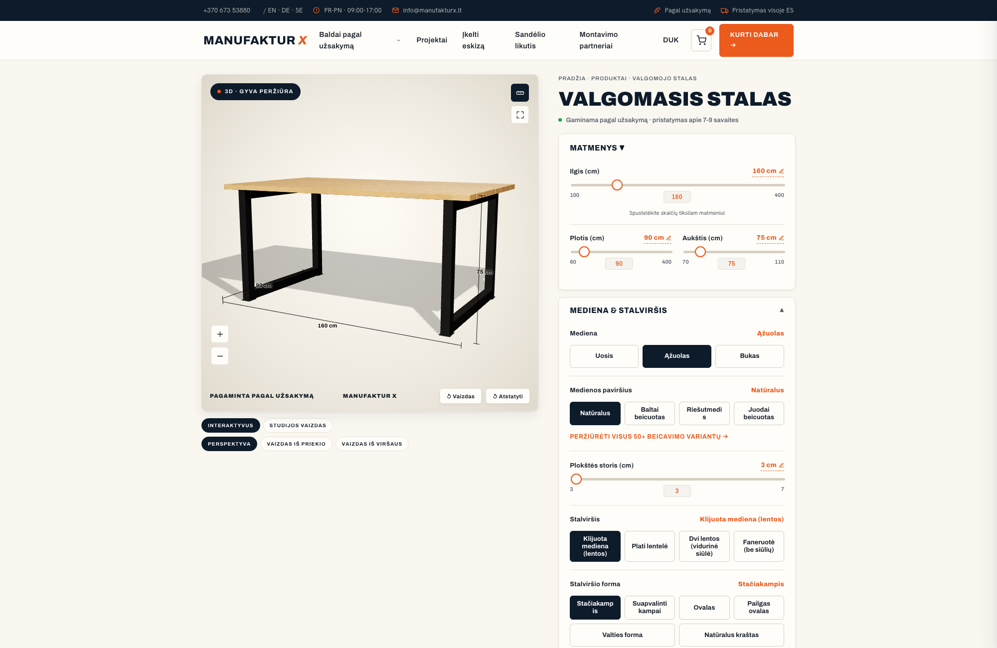 Valgomasis stalas - 3D-konfiguratorius, Manufaktur X